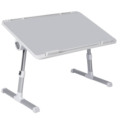 T-LOVENDO.ES Mesa Auxiliar portátil pequeña Plegable para Ordenador en Cama, Sofa, salón, Cocina, Cama, Suelo. Regulable en Altura y Ángulo. con Ranura para Tablet. Superficie Texturizada. 60x40cm