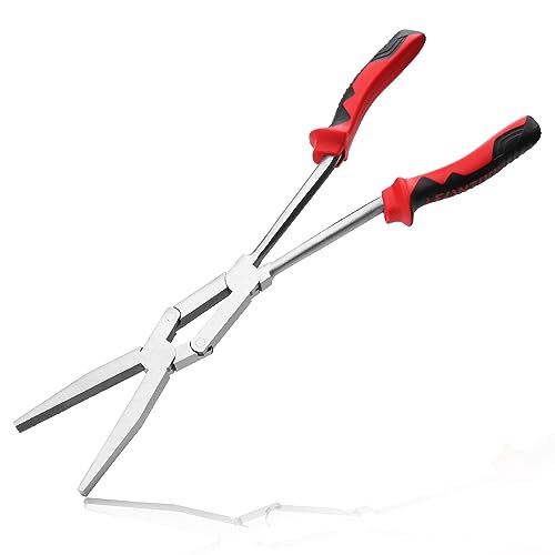 LEONTOOL 13" Long Flat Nose Serrated Jaw Dual Pivot Extra Long Reach Compound Action with TPR Handle Double-Joint Flat for Hard to Reach Narrow Spaces