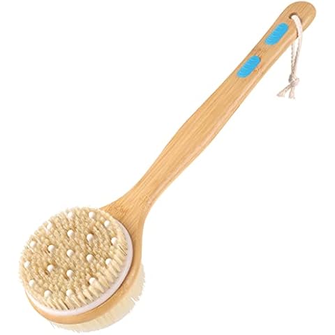 Shower Brush for Body, Coolbird Back Scrubber for Shower Brush with Soft and Stiff Bristles, Bath Dual-Sided Long Handle, Solid Wood Frame & Boar Hair Exfoliating Brush Cover
