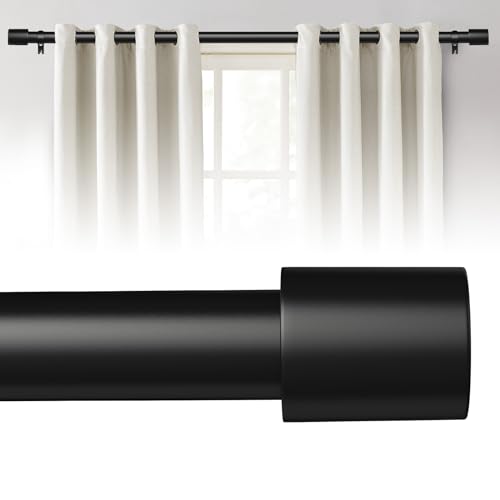 Curtain Rods for Windows 32 to 144 Inches, 1 Inch Diameter Adjustable Black Curtain Rod, Heavy Duty Modern curtain rod with Aluminium Finials, 32