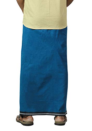 Image of PRAKASAM COTTON Velcro Pocket Dhoti | Thalapathi Border Readymade Cotton Kerala Mundu for Men