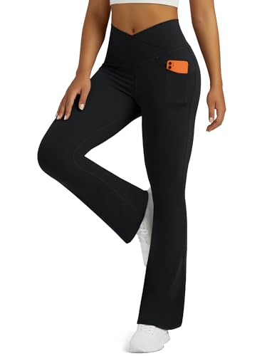 Image of Flare Leggings for Women with Pockets 2pack High Waisted Crossover Flare Leggings Bootcut Yoga Pants