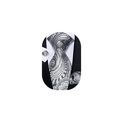 Image of DiBanGu Mens Paisley Tie Set Silk Woven Jacquard Necktie and Pocket Square Cufflinks Gift Set for Wedding Bussiness