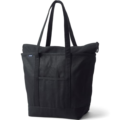 Image of Lands' End Zip Top Long Handle Canvas Tote Bag