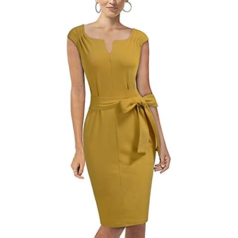 Mmondschein Women's Casual Floral Bodycon Work Pnencil Sheath Dress(Yellow, S) Cover