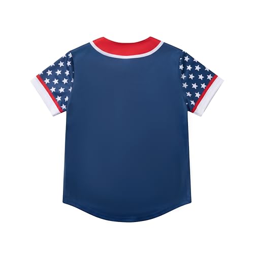 Image of 4th Of July Boys American Flag Button Up Baseball Jersey Shirt Shorts Set for 2-14 Years Kids Independence Day Outfit