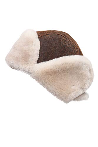 Image of Leather Aviator Shearling Ushanka Trapper Hat Russian Sheepskin Cap Real Fur Winter Hat with Ear Flaps for Men Women