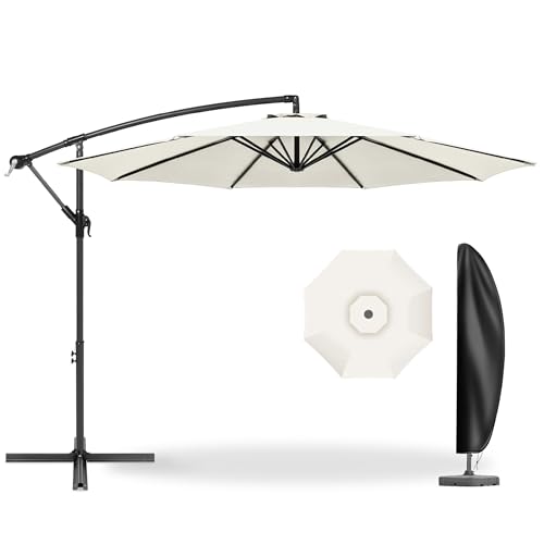 ViCoopZim ガーデンパラソル 大型 ハンギング 直径300cm UVカット 撥水 風に強い 角度調整 クランク式 自立式 屋外用 パラソルカバー付き