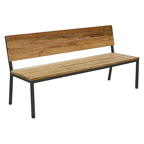 OUTLIV. Kobe 3-Sitzerbank 180 cm aus Edelstahl/Teak in Anthrazit/Natur mit Rückenlehne, stilvolle Ergänzung für Ihren Außenbereich