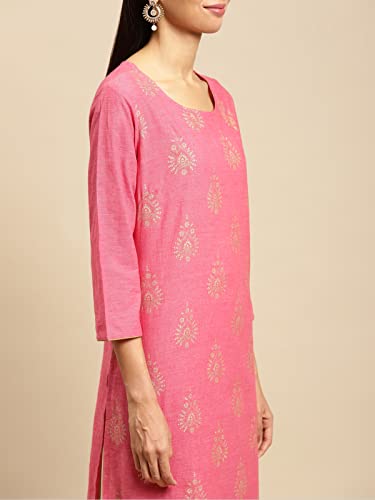Image of rangita Pink Cotton Knee Length Printed Straight Kurti for Women | Kurta for Women