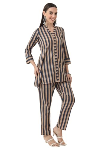Image of Tissu Women's Plus Size Pure Cotton Grey Floral Tunic with Palazzo Co-ords