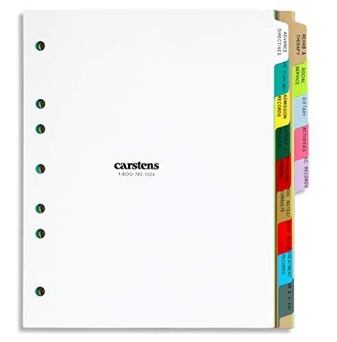 Carstens Heavy Duty Plastic Long-Term Care Divider Set, 14-Tab Type II, 2630-00, for Side-Opening 3-Ring and 5-Ring Binders