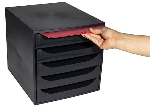 Module économique à tiroirs ECOBOX + Exacompta 5 tiroirs noir pour document A4