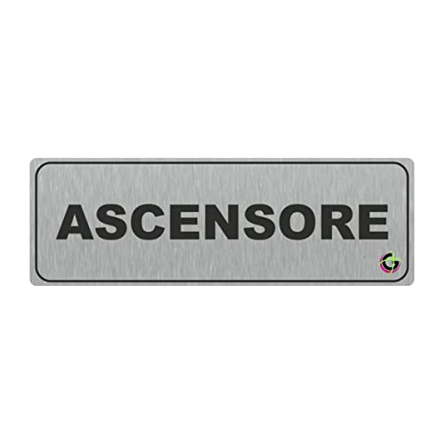 TARGHE ADESIVE ALLUMINIO 16x5 cm- Targhette Autoadesive, Impermeabili Lavabili, uffici, Pub, Banche, aziende, ufficio (ASCENSORE)