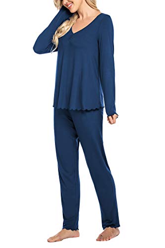Image of Ekouaer Womens Pajama Sets 2 Piece Lounge Set Fall Winter Pajamas Long Sleeve Pjs Top and Pants Soft Pj Sets Loose Sleepwear