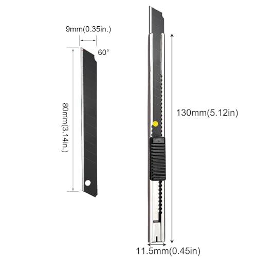 Image of Gebildet 5pcs Right and Left Hand Self-Lock Cutter Knife /Black 9mm Snap Off Blades /60 Blace /SS