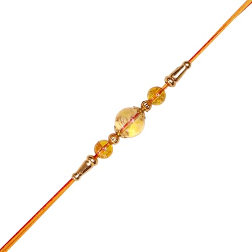 Image of Shubhanjali Crystal Beads Rakhi for Brother | Handmade Healing Crystal Stone Designer Rakhi for Bhaiya | Raksha Bandhan Gift Set with Roli Chawal, Kumkum, Greeting Card & Potli