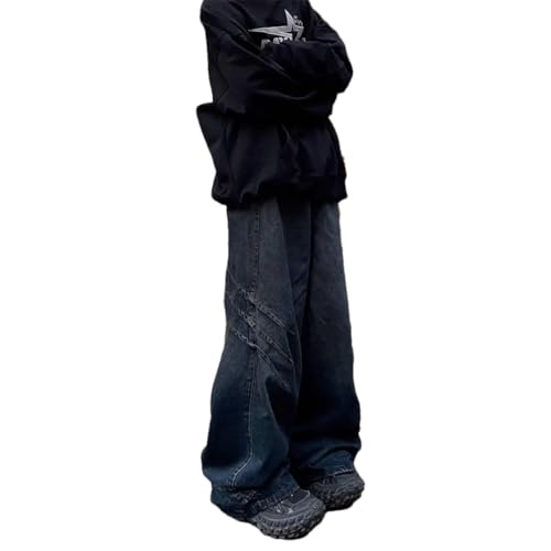 Men Personalized Straight Tube Washed Jeans Wide Leg Casual Pants