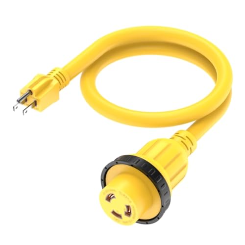 3FT 30-Amp to 15-Amp 110V Marine & RV Adapter Cord Nema 5-15P to L5-30R 10AWG 15Amp Male to 30Amp-Female Twist Lock Marine Shore Power Adapter 125V 30A to 15A Household Plug Pigtail for Boat RV