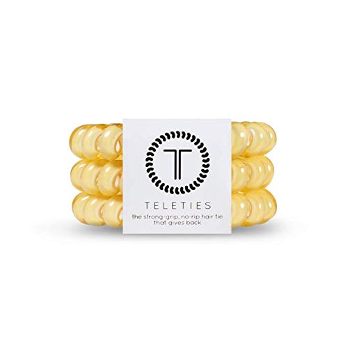TELETIES - Spiral Hair Coils - Ponytail Holder Hair Ties for Women - Phone Cord Hair Ties - Strong Grip, No Rip, Water Resistant, No Crease Hair Tie Coils - 3 pack (Large, Buttercup)