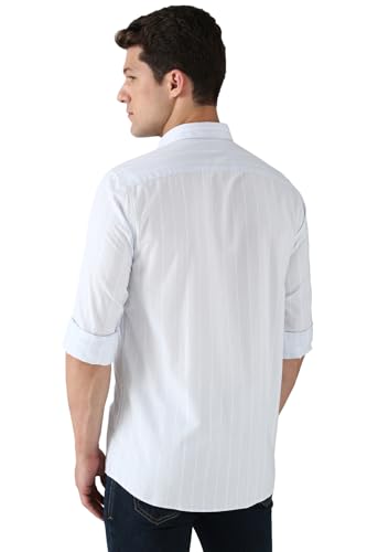 Image of Peter England Men Cotton Slim Fit Stripe Shirt