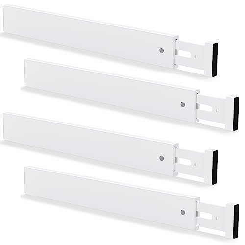 Ruichang 4er-Set Bambus Schubladentrenner Verstellbar (44-55 x 1.5 x 5.7 cm, Weiß), Schubladenteiler Küche, Schubladen Organizer für Küchenschubladen