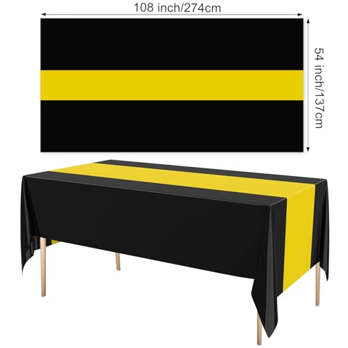 Image of Oudain 8 Pcs Plastic Table Cloths Disposable 54 inch x 108 inch, Yellow, Black | Rectangle Table Cover, Waterproof Tablescloths for Back to School Wedding Baby Shower Birthdays Party Decoration