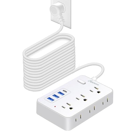 25 FT Extension Cord with Multiple Outlets Asamoom 25 ft Surge Protector Power Strip with 6 Outlets with 4 USB Ports(1 USB C) Flat Plug with Long Cord 1700J Protection for Home Office White