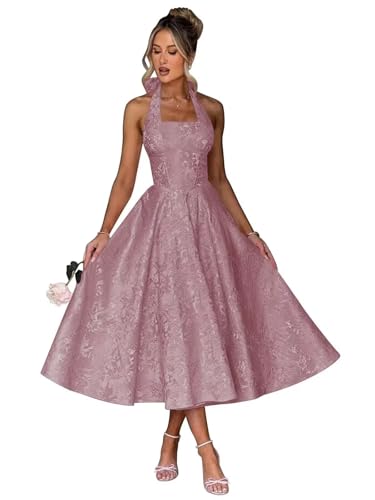 EBAKUS Dusty Rose Prom Dresses for Women Halter Square Neck