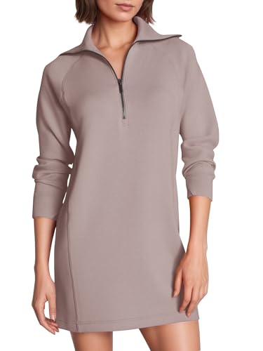 COCOMARTS Womens Long Sleeve Sweatshirt Dress Crewneck Quarter Zip Mini Dresses with Pocket 2025 Fall Winter Fashion Clothes Light Coffee Medium