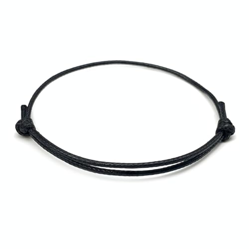 [2 Stück] Dezentes einfaches Armband | Handgemachtes dünnes Surfer Band aus gewachster Baumwolle | Geschenk Freundschaftsarmband | Viele Farben (2 Stück, Schwarz)