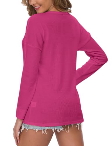 Image of MOLERANI Womens Long Sleeve Waffle Knit Henley Shirts Tunic Tops