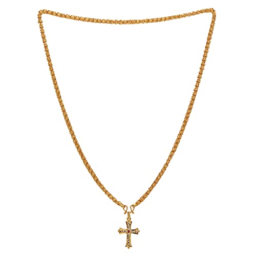 Image of Radha's Creations Alloy 22K Yellow Gold Plated Cross Pendant Chain Necklace For Women's & Girl's - Gold