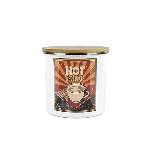 Purely Home Retro 1950s Style Hot Chocolate Canister - White Metal Enamel Kitchen Medium Sized Food Storage Container
