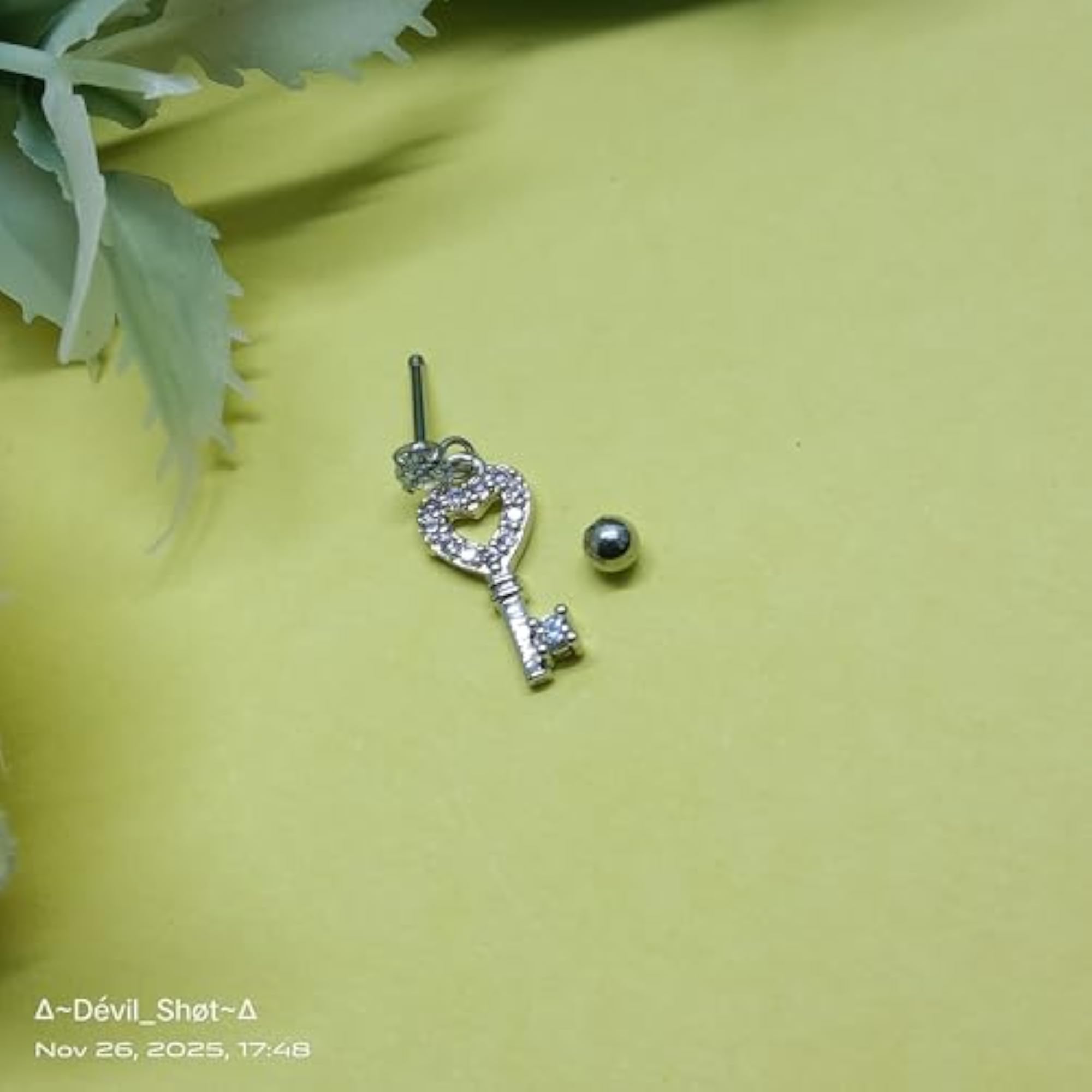 Dainty Heart-Key Dangle Piercing Charm, Silver-Tone Jewelry