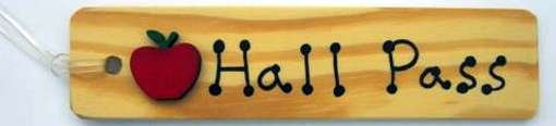 Hall Pass - AA-911A Made in USA - 8x2 Wooden Pass w/Red Apple & Hang Loop.