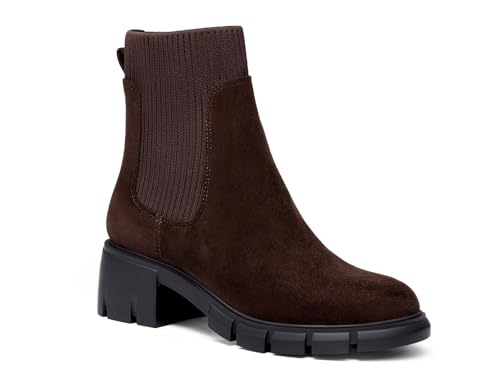 Image of Ruanyu Womens Platform Ankle Boots Elastic Chunky Block Heel Chelsea Booties Lug Sole Non-Slip Combat Shoes