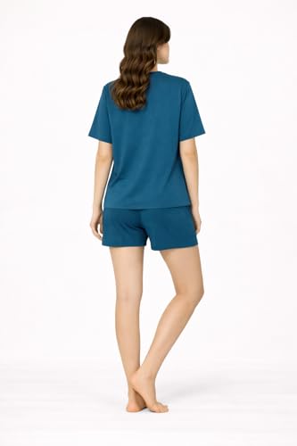 Image of Duchess Women's Cotton Printed Night Suit Set of Top & Shorts Pajama Set