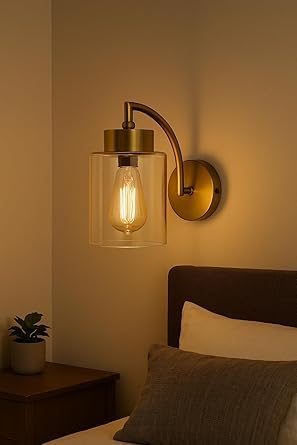 Image of Rustic Wall Mounted Lamp | Golden Arm and Luster Glass Shade | Vintage Decorative Wall Sconce for Living Room, Hallway & Bedroom (Pack of 1)