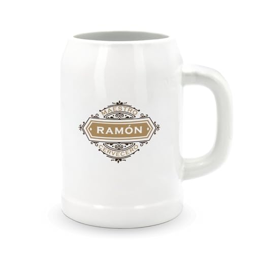 DEREGALOOS Jarra de Cerveza de Cerámica Personalizada con nombre. Jarras de cerveza originales para padres. Regalo Original día del Padre. (Maestro Cervecero)