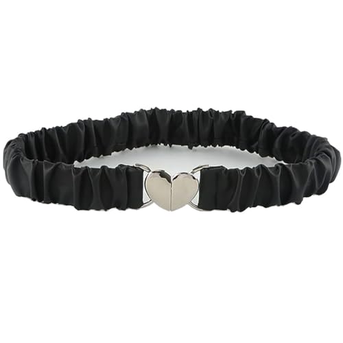 YOU&M Women's Stretch Soft Leather Waist Belt Thin Elastic with Silver Heart-Buckle for Dress Belt Comfort