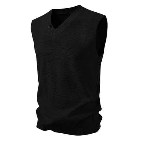 Men's Sweater Vest V-Neck Sleeveless Casual Knitted Pullover Vests Warm Waffle Textured Sweaters Tops for Fall Winter2