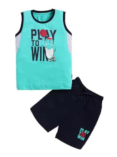 Image of Bumchums Boys Sleeveless Round Neck T-Shirt and Pant Set for Boys, Casual Clothing Set, Trendy and Cute, Graphic