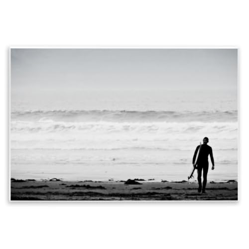 'Surfer Silhouette Beach Stroll Distant Ocean'| Wall Plaque Art