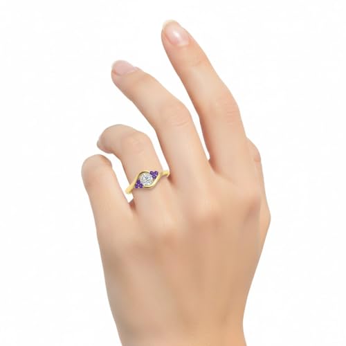 Image of 55Carat 18K Yellow Gold Plated Simulated Diamond Amethyst Round Cut Swirl Cluster Engagement Ring for Women, Wedding Anniversary Promise Fashion Jewelry Gifts, US Size 4-12.