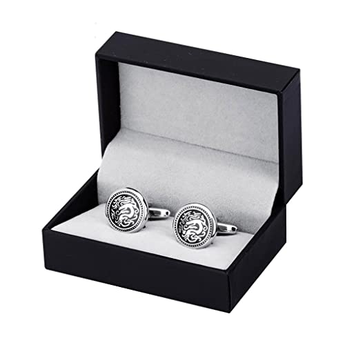 Gemelos para camisa de hombre con patrón de esmalte negro y acabado de alta joyería