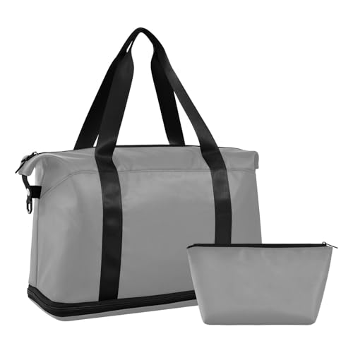 Gray Grey Solid Color Pure Plain Oversized Travel Duffel Bag Weekender Travel Overnight Bag with Adjustable Strap for Yoga Large Capacity