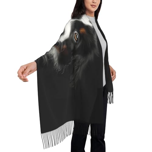 Bernese Mountain Dog Women Pashmina Scarf Large Animals Pattern Shawl Wrap Soft Scarves with Fringes
