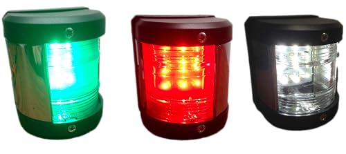 MARINE BOAT GREEN STARBOARD, RED PORT SIDE & STERN LED NAVIGATION LIGHT 3PC SET