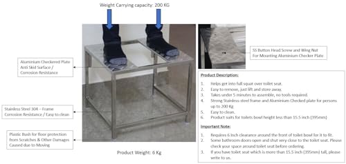 Image of Healthy Squat - Western to Indian Toilet Converter - SS Frame with Anti Skid Aluminium Checker Plate - Doctor Recommended - Strudy Table